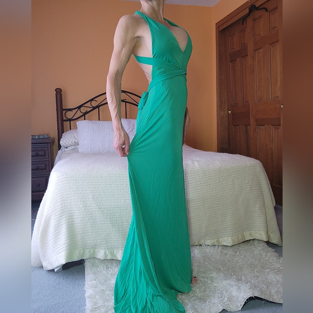 BCBG MAX AZRIA Emerald Green Long Formal Wrap Dress, Size Small